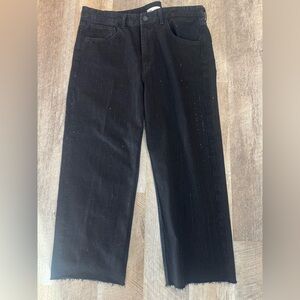 Zara black wide-leg jeans, fray bottom w/ ‘stud’ style sparkle vertical stripes
